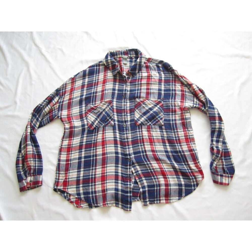 Women's Charlotte Russe 100% Rayon Plaid Roll Up Long Sleeve Shirt Sz XL (WB379)